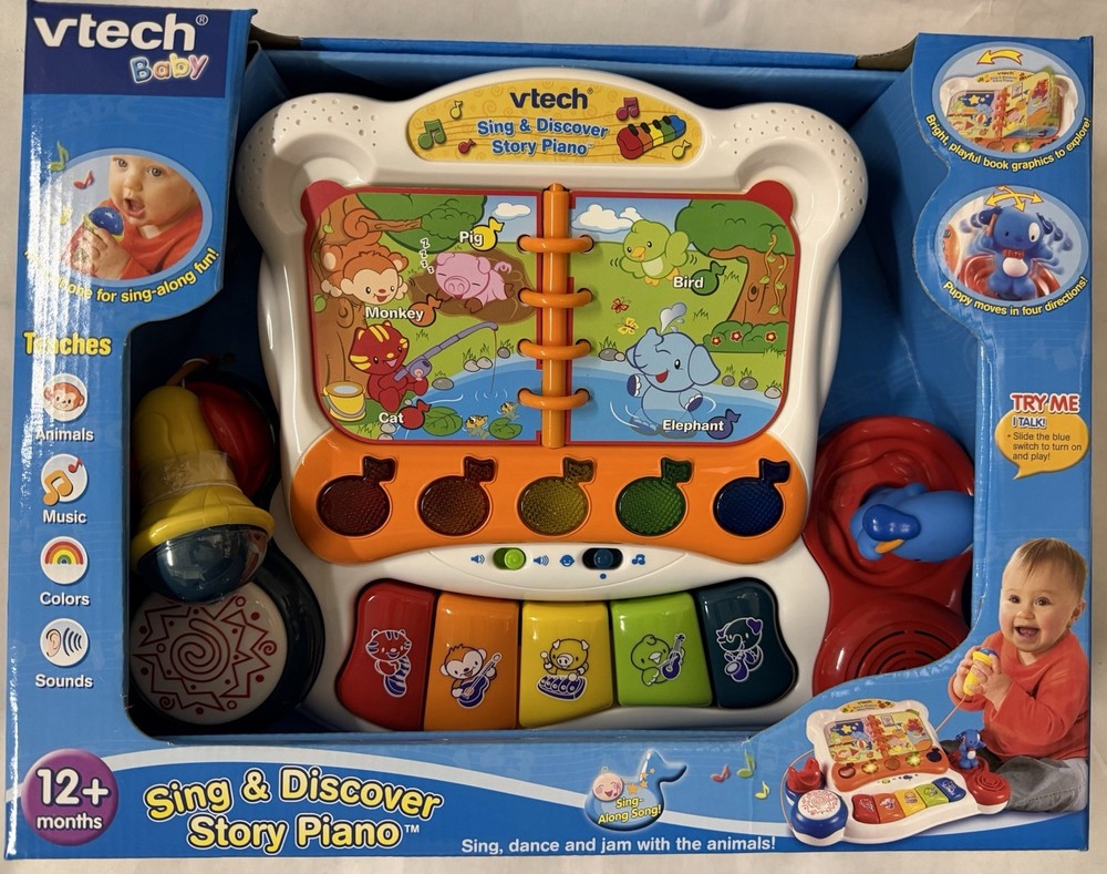 🎁 New! VTech Sing And Discover Story Piano Microphone Colors Music Song Animal
