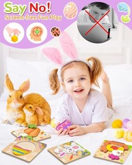 Easter Wooden Puzzles Toys for Toddler, 4 Pack Easter Basket Stuffers Party F…