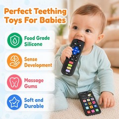 Baby Silicone Remote and Phone Teether, 2pack Teething Toy for 3 Black 2