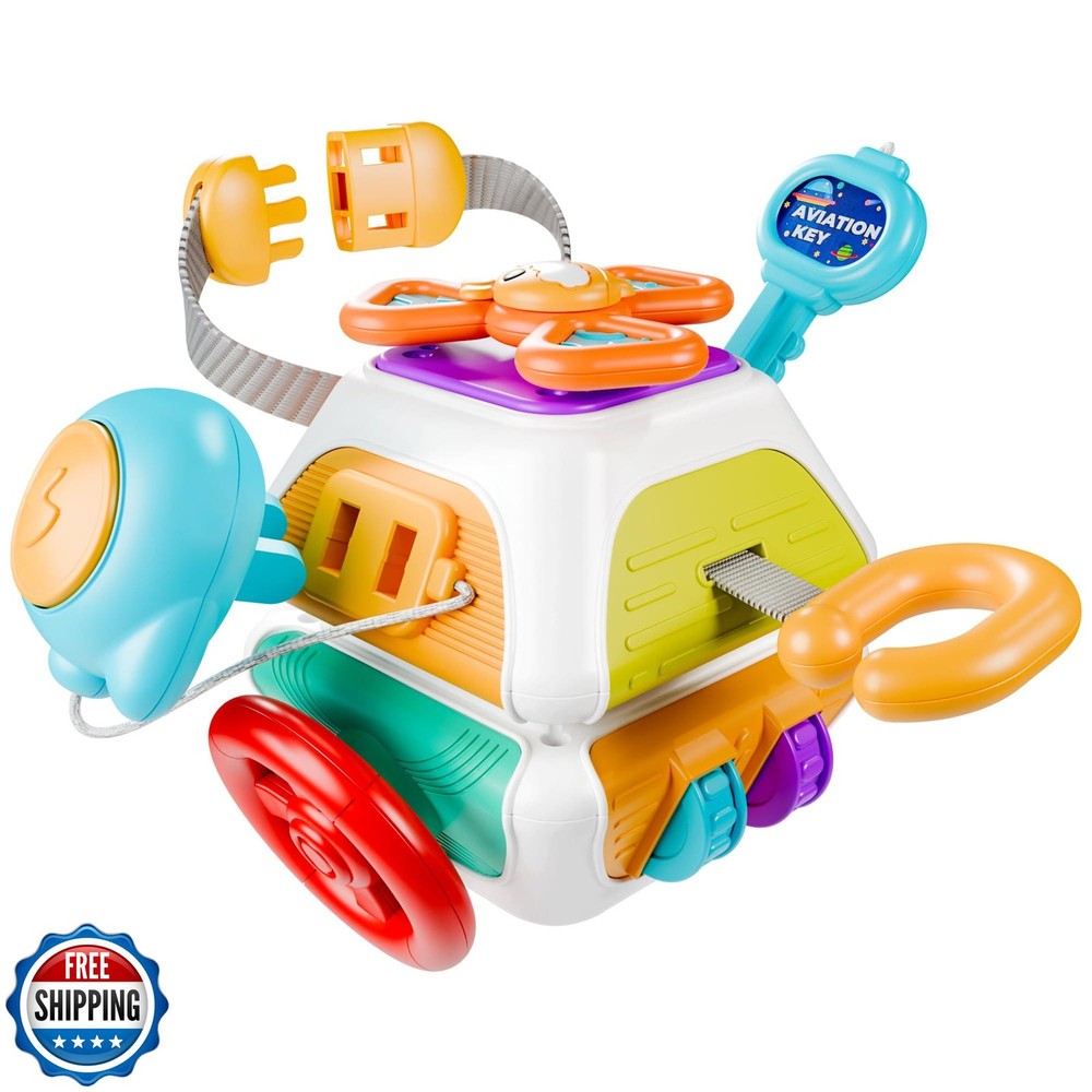 iPlay, iLearn 10 in 1 Baby Busy Board Cube, Montessori Sensory Toy Toddler 1-