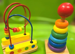 Wooden Stacking Rings & Bead Primary Colors Maze Wood Toys Toddler Preschool