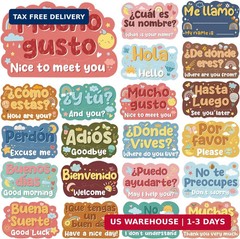 Wxiben Spanish Classroom Decorations – 20 Pcs Phrases Posters Set, School Decor