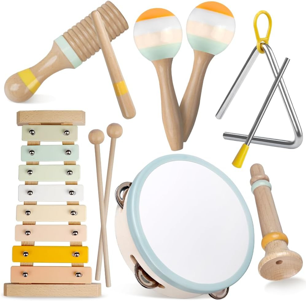 Baby Musical Instruments-Montessori Wooden Toys for Toddlers,Neutral Colors