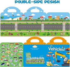 Portable Reusable Sticker Activity Book for Kids – Trucks & Vehicles Theme