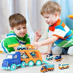 Colorful Cars Toy Set – 9 Vehicles with a Transport Truck for Toddlers Ages 2-5