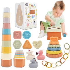 Shape Sorter & Stacking Toy, 5-in-1 Learning Set with Nesting Cups Stackable …