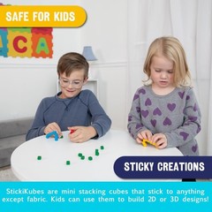 Mini STEM Building Blocks with Sticky Surface, 125 Non Toxic Cubes in Four