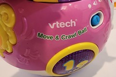 V-Tech-Move & Crawl Ball-Talks-Lights-Music-Colors-Shapes-Rolls w/Ribbon Grabs