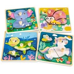 Wooden Puzzles for Toddlers 1-3 Toys Gifts for 1 2 3 Year Old Boys Girls, 4 Pack