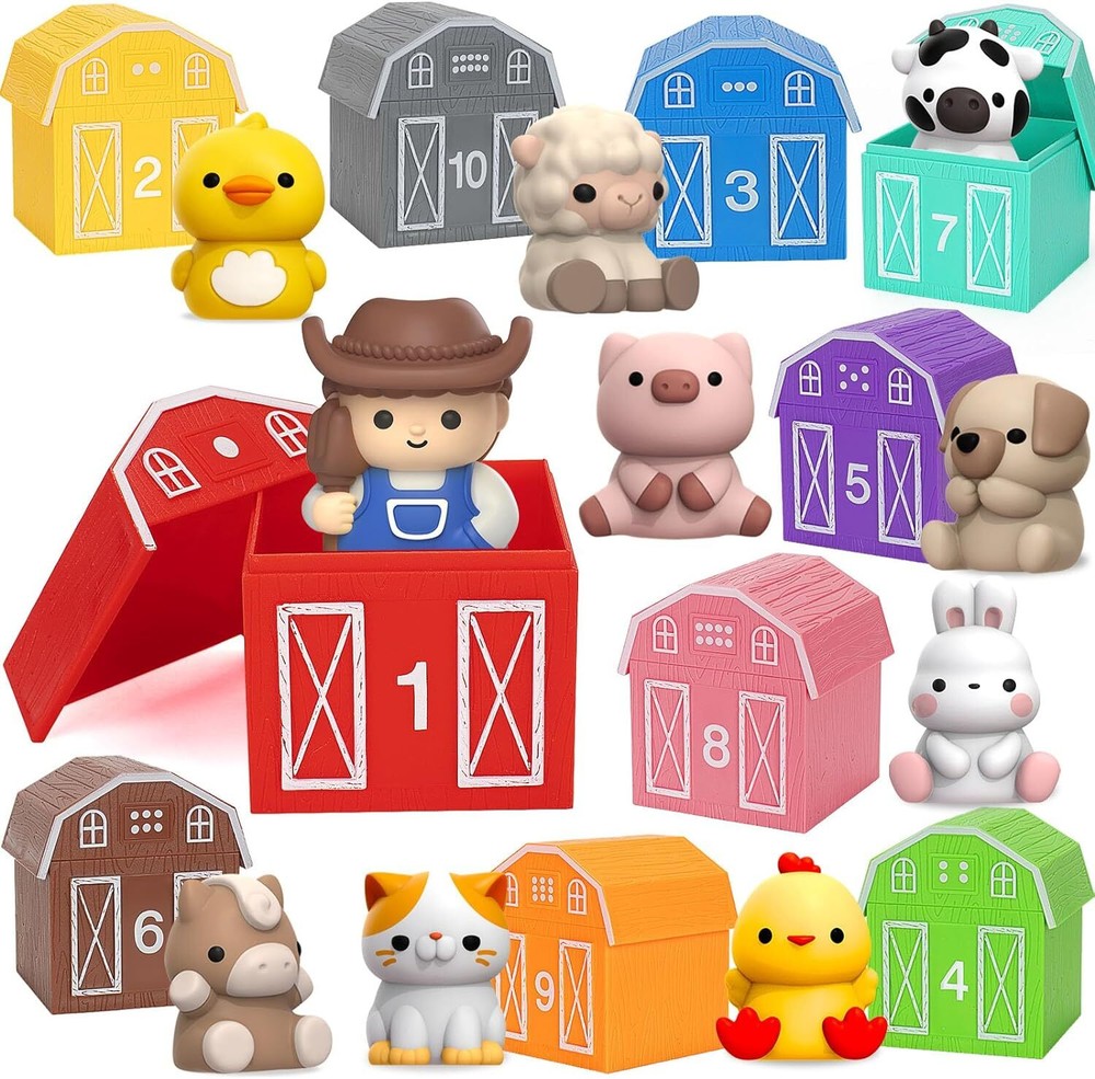 Learning Toys for 1,2,3 Year Old Toddlers, 20Pcs Farm Animals Barn Toy Counting,
