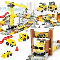 176pcs Flexible Race Train Track Toy Set with Construction Crane Toys for Kids