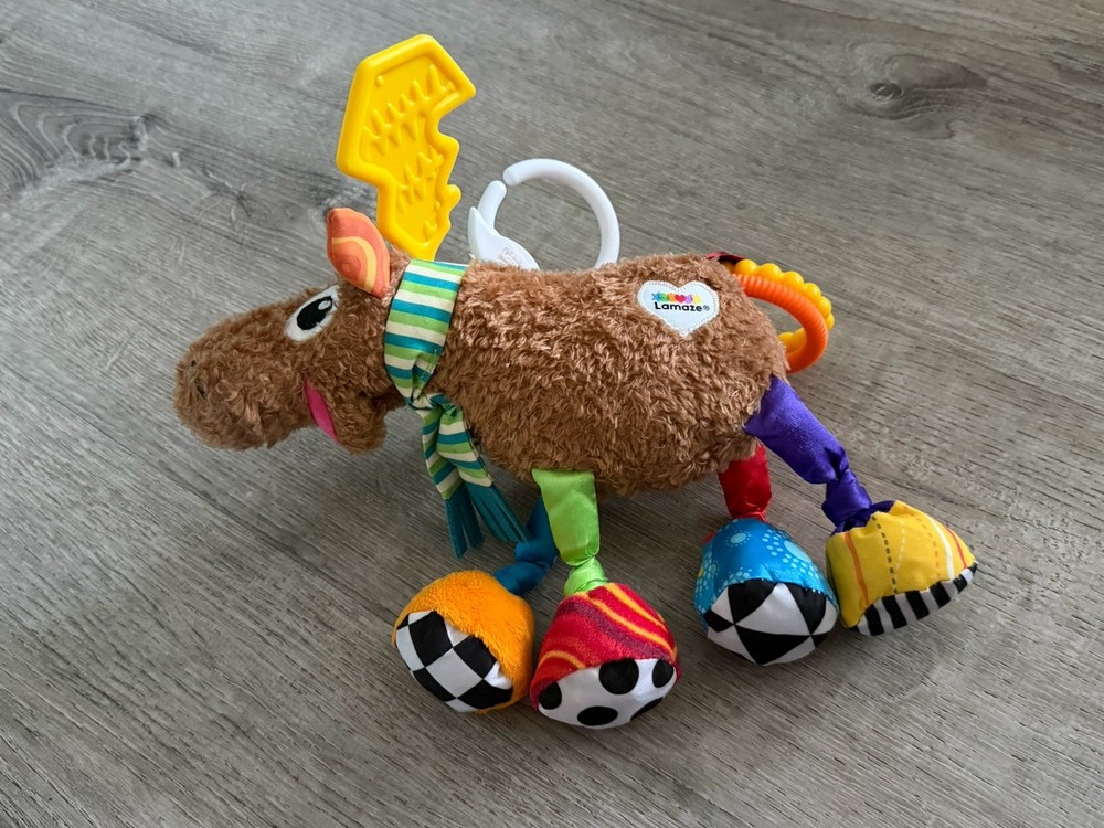 Tomy Lamaze Baby Mortimer The Moose 9″ Plush Rattle Clip Car Seat Stroller Toy