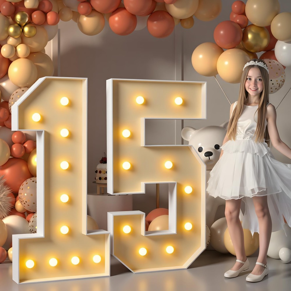imprsv 4FT Light Up Numbers, Marquee Numbers 15th Birthday Decorations for Gi…