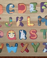 Chuckle and Roar Wood Puzzle Alphabet Learning Toy About 13” X 9”