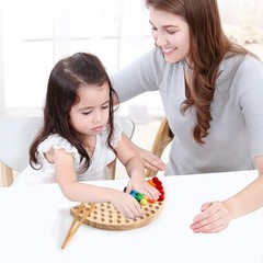 Rainbow Wooden Bead Game: Montessori Color Sorting and Counting Toy for Toddlers