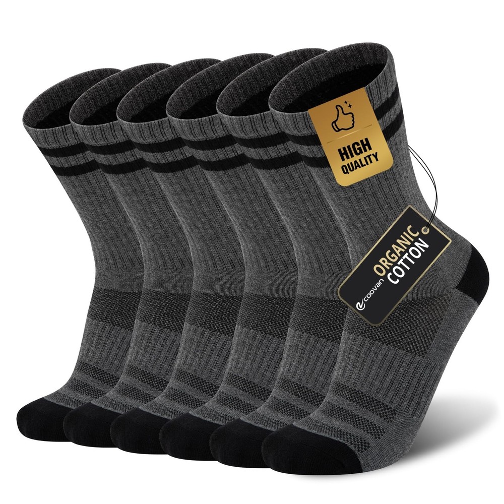 COOVAN 6 Pairs Mens Crew Socks Work Cotton Athletic Running Thin Socks Casual…
