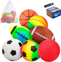 7 Piece Soft Ball Set for Kids, 5 Inch Playground Soccer Football Basketball
