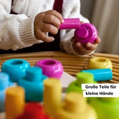 HABA Rainbow Whirls Wooden Sorting Stacking Rings Shape Sorter, Educational