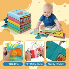 5-Pack Soft Cloth Crinkle Books for Infants 0-3, Washable Sensory Learning Toys