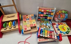 Wooden Toddler Toy Lot | Educational Learning Toys, Blocks, Puzzles & Xylophone