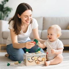 Joyreal 8-in-1 Montessori Tissue Box Toy for Baby 12 Months – Neutral Color Wood