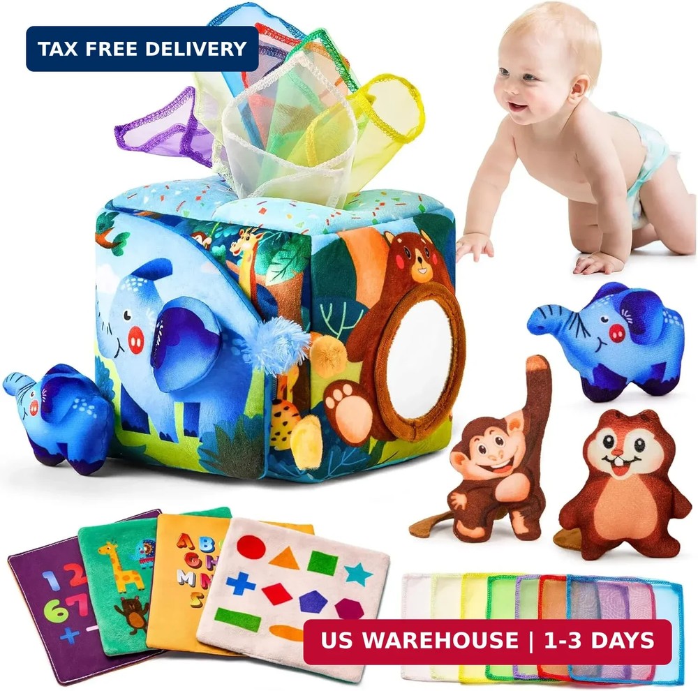 Baby Toys 6-12 Months – Baby Tissue Box Toy for 6 9 12 18 Months Old Montessori