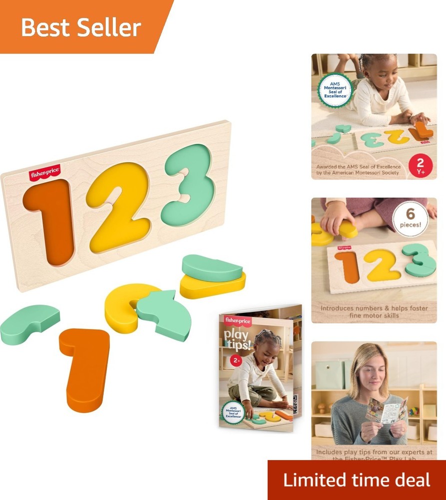 Interactive Montessori Toy: 6-Piece Wooden Number Puzzle for Toddlers aged 2+