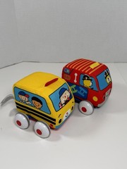 Melissa Doug Pull Back Vehicles Soft Baby Toy Car Lot of 2 Firetruck School Bus
