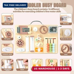 Hoarosall Montessori Busy Board for Toddlers 16-in-1 Wooden Sensory Activity Boa