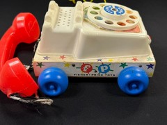 Vintage Fisher Price Chatter Telephone Pull Toy #747 Rotary Phone Wood Base