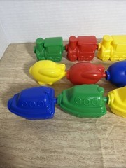 Fisher Price Snap-Lock Beads. 12 Vehicles Trains Cars Planes Mattel 4 Colors