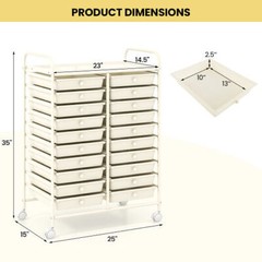 20 Drawers Rolling Storage Cart Studio Organizer-Beige – Color: Beige