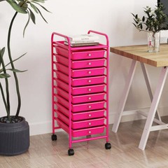 10 Drawer Rolling Storage Cart Organizer with 4 Universal Casters-Pink – Color: