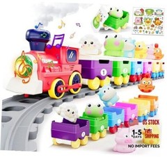 Toddler Train Track Toys,Electric Farm Animal Train Set, Realistic Steam