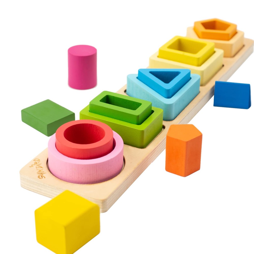 Montessori Toys for 1 2 3 Year Old Boys Girls-wooden Sorting & Stacking Toys for