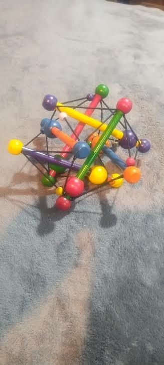 Manhattan Toy Co SKWISH Baby Developmental Wood Rattle Sensory Colorful