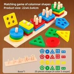 Wooden Geometric Shape Sorter Stacking Blocks Montessori Learning Toy Kids Gift