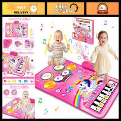 Musical Baby Play Mat for 1 Year Old – 3-in-1 Piano Drum Unicorn Toy – Gifts for