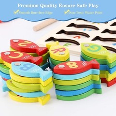 Magnetic Wooden Fishing Game Toy for Girl Boy Kids 3 4 5 Learning ABC Numbers