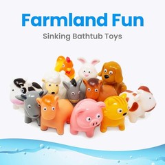 Boley Farm Animals Bath Toys Bucket – 12 Pc Sinking Kids Bath Toys & Pool Toys