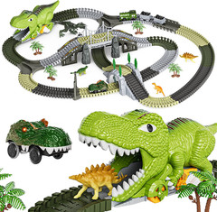 TUMAMA Dinosaur Toys Race Track, 281 Pcs Dinosaur Train Toys for Kids 3-5 5-7, F