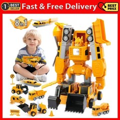 Huge Wave 8-In-1 Construction Vehicles Boys Toys Set, 12+ Inch Magnetic