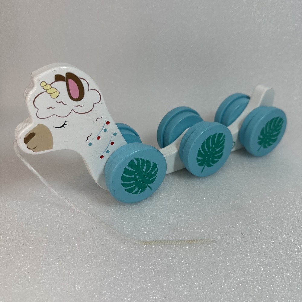 Little Tikes Wooden Critters Llama-Corn Pull Toy Baby Toddler White Blue Wooden