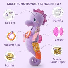 Baby Toys 0-6 Months,Infant Musical Seahorse Stuffed Animals Sensory Toys with B