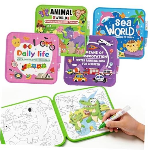 Reusable Water Coloring Books for Toddlers 1-3, 4 Pack Magic Water Painting