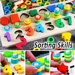 Montessori Educational Wooden Toy Set – 86-Piece Shape & Number Puzzles for Kids