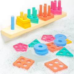 Shape Sorter & Stacking Toddler Bath Toy 20 Foam Pieces Floats Tub Walls