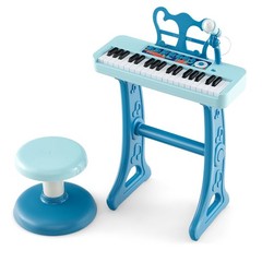 Kids Piano, 37-Key Blue Kids Keyboard Piano w/ Music Stand & Bench, Toy Baby