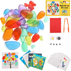 36 Pcs Translucent Pebbles, Rainbow Stones – Light Table Toys | 6 Sizes & 6 Colo