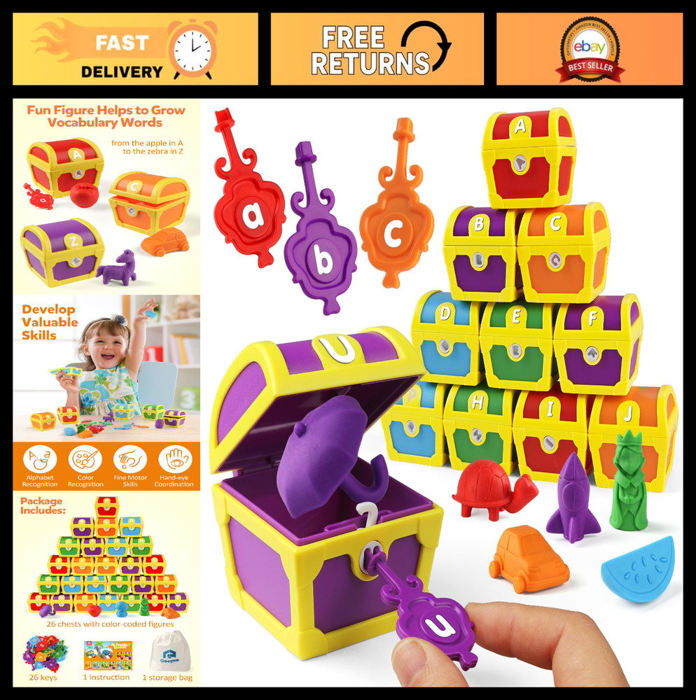 Alphabet Learning Toys for Toddlers – 26 Surprise Letter Locks & Keys, ABC Color